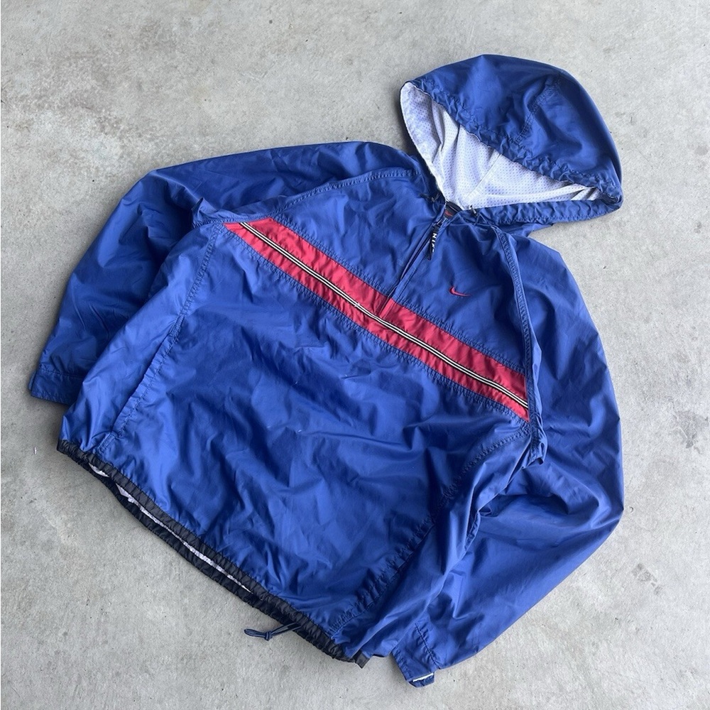 Nike Retro Vintage Red & Blue Windbreaker Sport Hooded 1/4 Zip Unisex Jacket